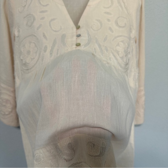 Sundance 3/4 Sleeve Cotton High Low Boho Tunic Blouse Peach Womens Size Medium - Picture 6 of 6